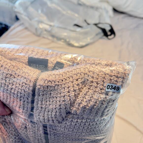 Blue Saks Fifth Ave Tunic Sweater Full Zip High Neck Collar Woman's XS Tan - Picture 15 of 15